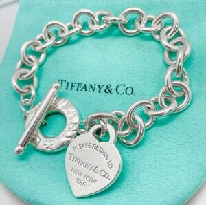 Tiffany & Co. Return to Tiffany Heart Charm Toggle Bracelet Silver 7.5" ENGRAVED